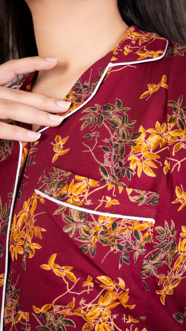 Royal Leaves Half Sleeves PJ Set