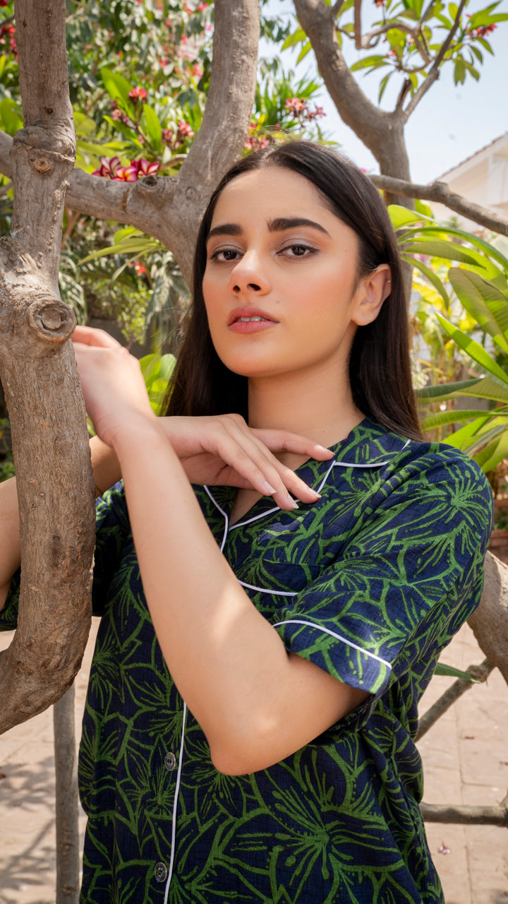 Green Leaves Half Sleeves PJ Set