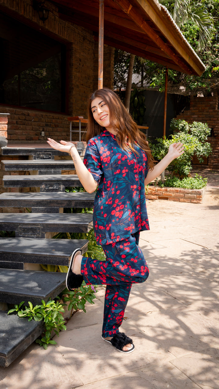Red Roses Half Sleeves PJ Set