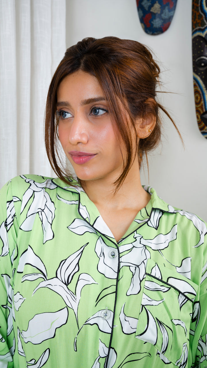 Light Green Leaves PJ Set